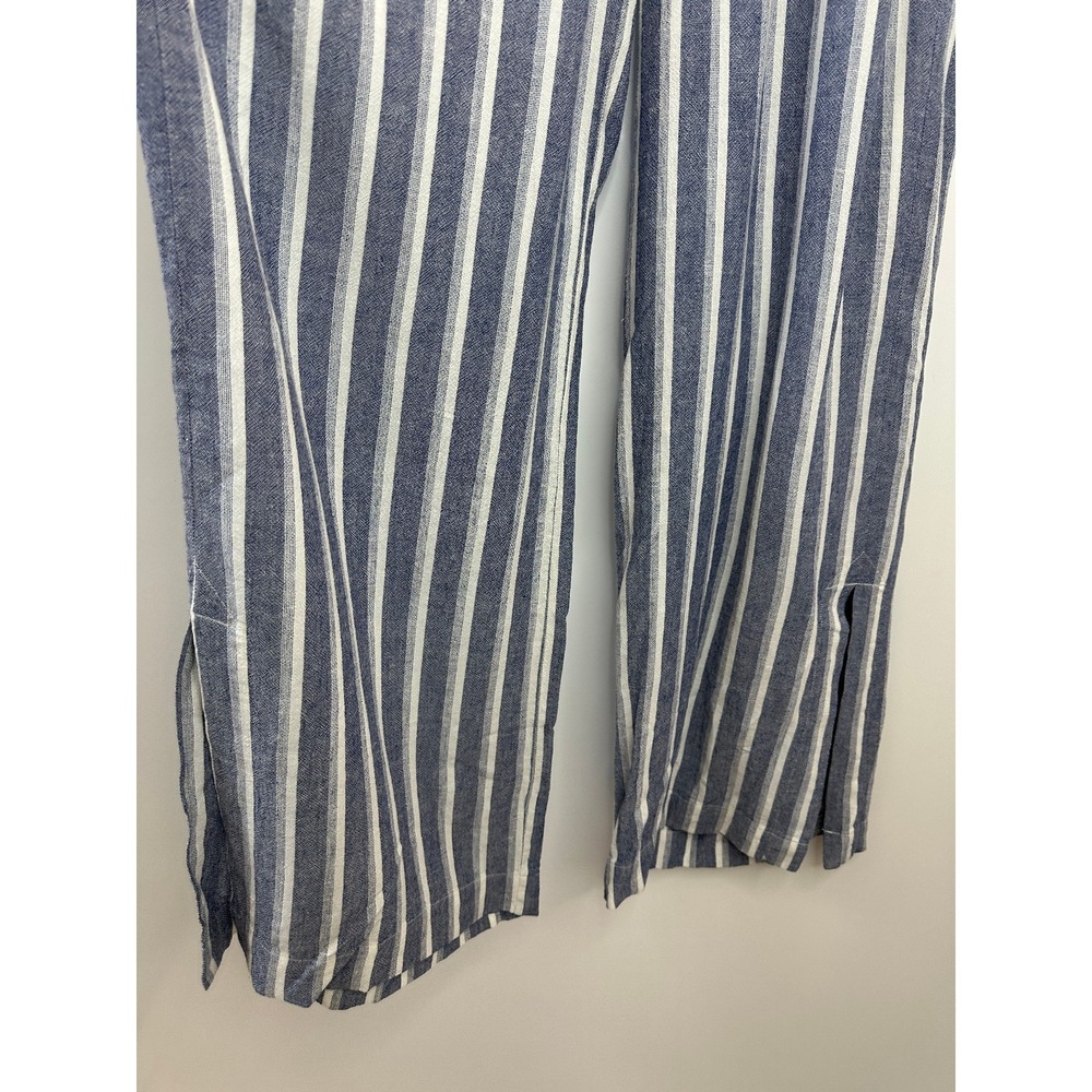 Cloth & Stone Linen Blend Wide Leg Slit Pants Size Medium Striped Blue Resort - Picture 6 of 12